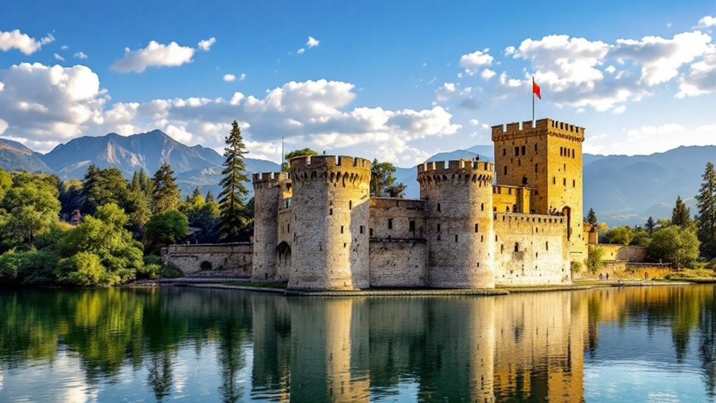 castle overlooking scenic reservoir
